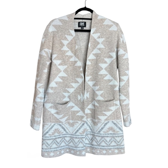 Frye Longline Open-Front Southwestern Geometric Knit Cardigan Women’s Size M - Picture 4 of 12